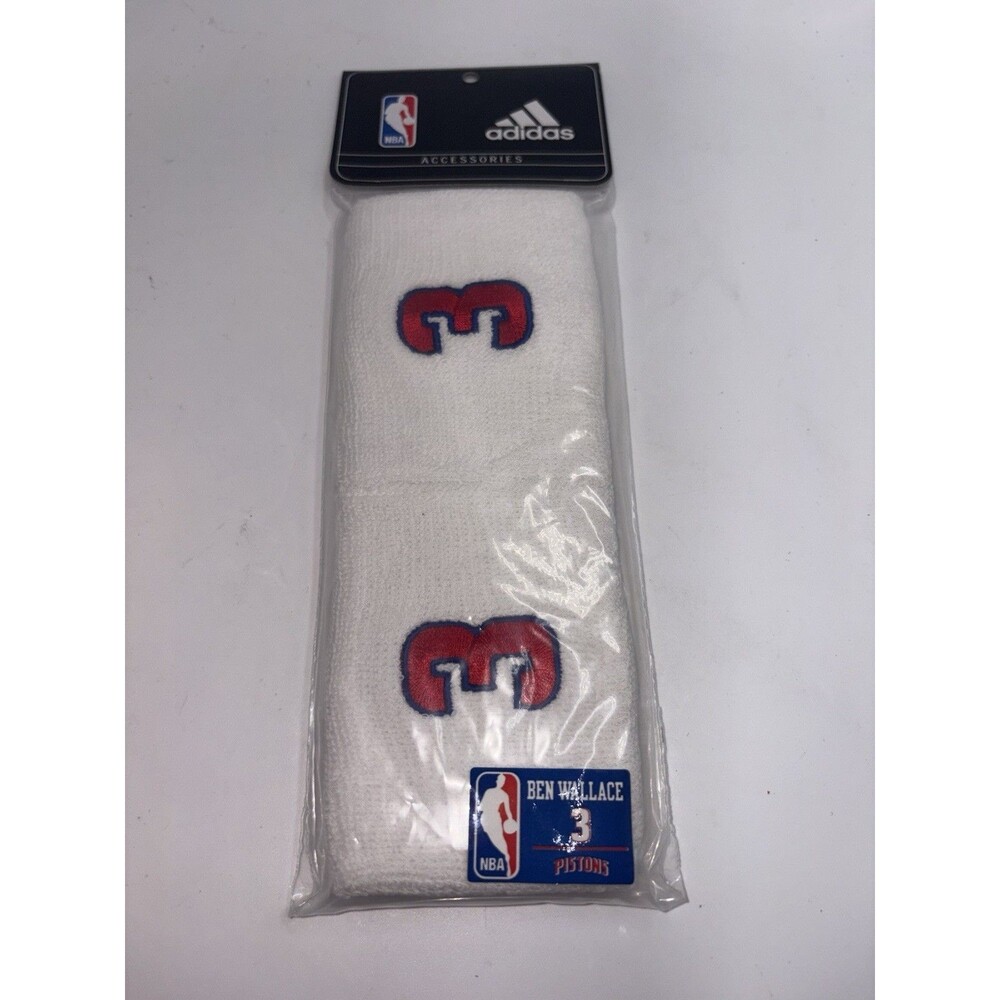 BEN WALLACE Adidas NBA Wristbands 2-Pack Detroit Pistons #3 NEW In PACKAGE